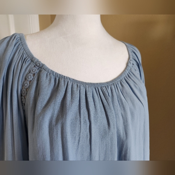 INC International Concepts Women's Ruffled Crochet-Trim Top, Blue, Size Medium - Picture 3 of 8